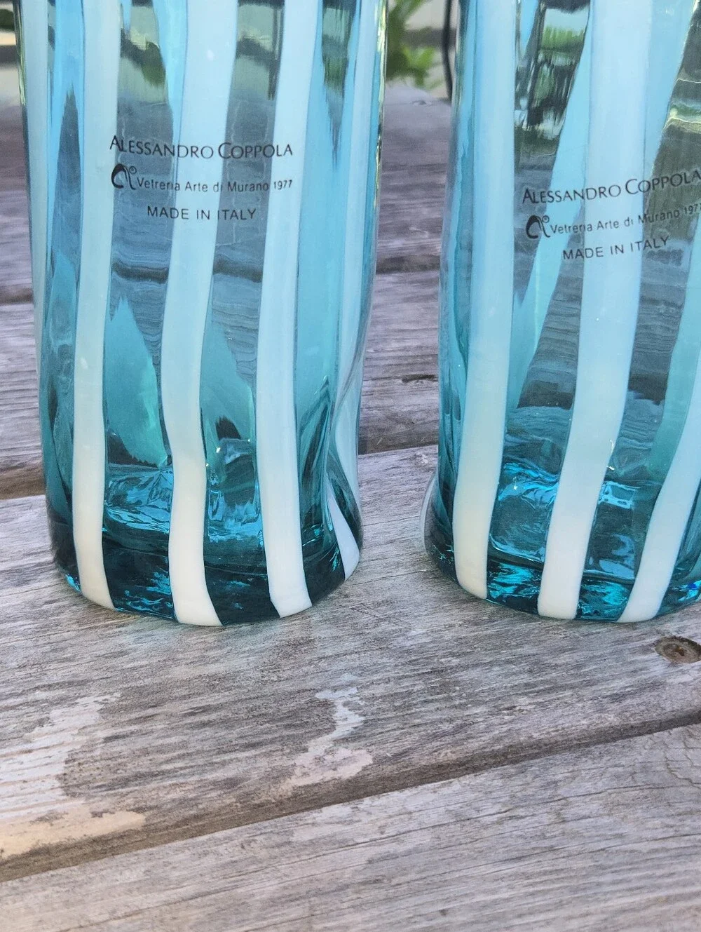 Alessandro Coppola Arte di Murano Italy Aqua Blue/Green Glass Tumblers Set of 2